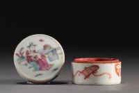 China - Set of three porcelain ink boxes with various decorations.