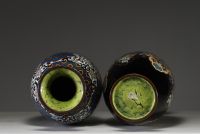 Japan - A pair of cloisonné vases with floral and phoenix decoration, Meiji period.