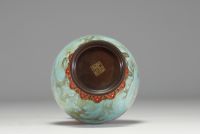 China - Red and gold porcelain vase, imitation turquoise stone, handles in the form of elephant heads, mark under the piece, 19th century