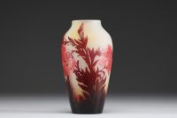 Émile GALLÉ (1846-1904) Acid-etched multi-layered glass vase with floral design, signed.