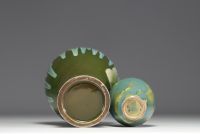 Japan - Two vases in glazed porcelain with floral decoration in relief, one signed, circa 1900.