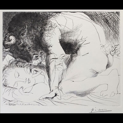 Pablo PICASSO (1881-1973) ‘Minotaure caressing a sleeper’ Drypoint engraving from the Vollard suite, 1933