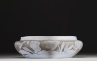 DAUM Nancy - Acid-etched multi-layer glass planter decorated with cameo strawberry flowers, signed.