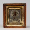 Icône de voyage en argent repoussé, Russie, vers 1900 Petite icône orthodoxe portative représentant le Christ Pantocrator, réalisée en argent finement repoussé et gravé
