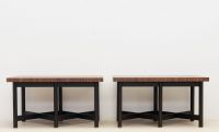 Jules WABBES (1919-1974) Pair of consoles, solid wenge standing wood top, black lacquered wood geometric base.