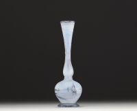 DAUM Nancy - Soliflore in acid-etched glass with enamelled landscape decoration, signed.