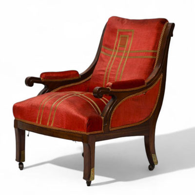 Gustave SERRURIER BOVY (1858-1910) Armchair, wooden frame and original tapestry.