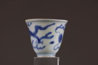 China - Small blue-white porcelain bowl with dragon design, Ming dynasty.