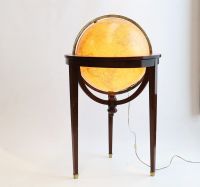 GIRARD & BARRERE, Paris - Luminous glass globe, tripod mahogany base, zodiac signs on wooden belt, circa 1930