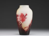 Émile GALLÉ (1846-1904) Acid-etched multi-layered glass vase with floral design, signed.