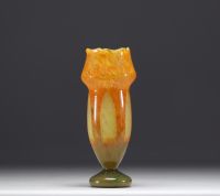 Charles SCHNEIDER (1881-1953) - Vase en verre multicouche à décor de feuillages, avec signature au berlingot bleu, blanc et rouge