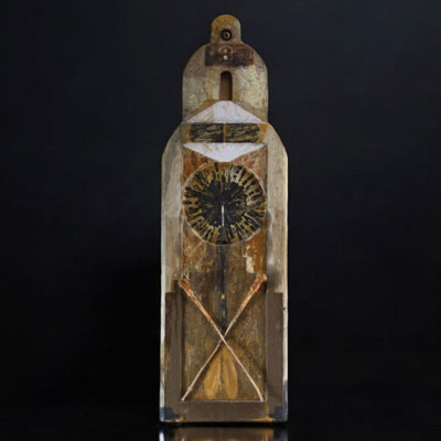 Bruno CECCOBELLI (1952- ) ‘L'Horloge’ Mixed media painting and collage.