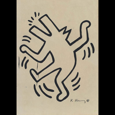 Keith HARING (1958-1990) Sans titre, 1984, peinture sur papier A4, cachets The Keith Haring Estate - Nakamura Keith Haring Collection - MoMa - The Keith Haring Foundation inc.