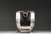 Augustin SOLAGGIO (XIX-XX) Art Deco champagne bucket and stand in silver-plated metal and ebony, goldsmith's hallmark.