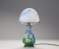 Émile GALLÉ (1846-1904) Mushroom lamp in acid-etched multi-layered glass decorated with anemones, signed.