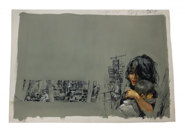 Henri Lievens (1920–2000) – Gouache originale Projet de couverture pour un livre Marabout non identifié Œuvre originale unique – Qualité de portrait exceptionnelle – Influence de Pierre Joubert  Artiste : Henri Lievens (1920–2000) Titre : Projet de couverture pour un titre non identifié des éditions Marabout Éditeur : Probablement Bibliothèque Marabout (collection Aventure ou Junior) Date estimée
