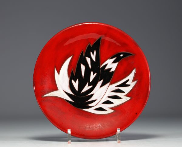 Jean PICART LE DOUX (1902-1982) Glazed ceramic bird dish, signed.