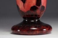 Le Verre Français - Acid-etched multi-layered glass vase with oak decor, signed.