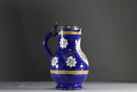 Brussels polychrome earthenware jug with pewter lid, early 19th century.
