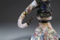Hermann BÖHM (1850-1922) Rare and important enamel and silver horn decorated with antique scenes overhanging a Protome, Vienna, 19th century.