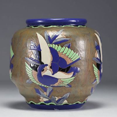Charles CATTEAU (1880-1966) Keramis stoneware with swallows (D.1448)