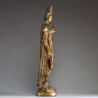 Chine - Grand Bouddha en bois sculpté et doré.