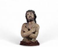 Buste du Christ en bois sculpté et polychromé – XVIIIe siècle École espagnole ou italienne (attribuée) – “Ecce Homo” ou “Christ de la Passion”.