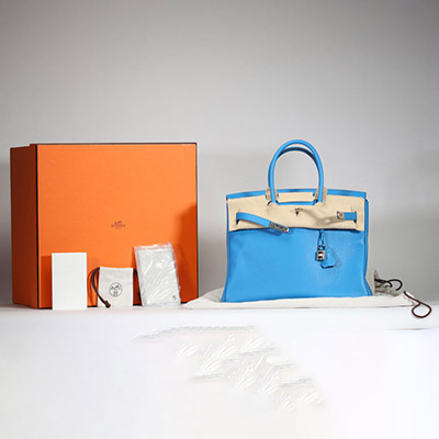 Hermès-Sac Birkin 35 en taurillon Clémence Bleu Zanzibar 2017.Neuf jamais porté.