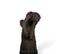 Chen M. – Sculpture en terre cuite “Le Singe hurlant”.