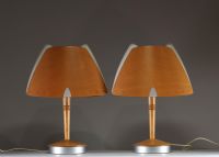 Soren ERICKSEN (XX) for Lucid (Atelier Sedap) - Pair of Lucid Harmonie table lamps in wood and Plexiglas, circa 1980.