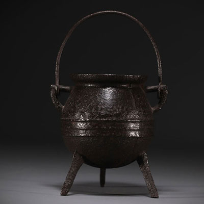 17th century cast iron tripod hearth cauldron.