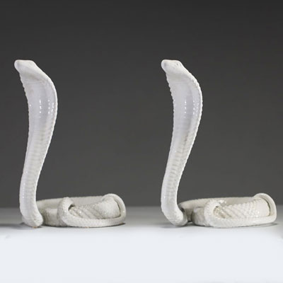 Tommaso BARBI (XX) - Pair of cobras in glazed ceramic, circa 1970.