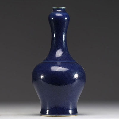 China - Blue monochrome porcelain suantouping vase, Qing Dynasty.