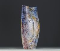 Bernard BUFFAT (XX-XXI) Glazed ceramic vase with a face motif.