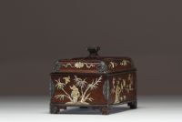 China - Exotic wood case with mother-of-pearl relief inlays, circa 1900.