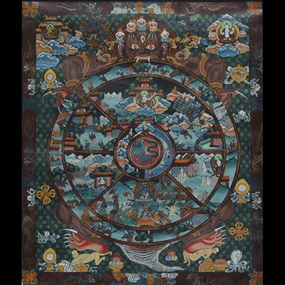 Tibet - Tanka painted on canvas, late 19th century.