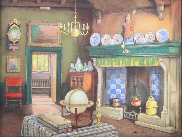 Louis Joseph RECKELBUS (1864-1958)- ‘The painter's interior’ Gouache on paper, circa 1900.