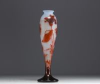 D'ARGENTAL - Paul NICOLAS (1875-1952) Acid-etched multi-layered glass vase decorated with poppy leaves, signed.