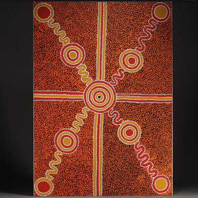 Ronnie BIRD JUNGALA (1960/72-2016) Large acrylic painting on Aboriginal canvas.