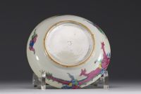 China - Bowl and plate in pink family polychrome porcelain decorated with dragons.