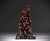 China - Wooden sculpture representing Shou Lao and a child, circa 1900.