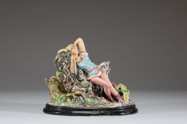 Bernhardt BLOCH (1836-1909) Encrier en barbotine, marque en creux BB sous la pièce.  