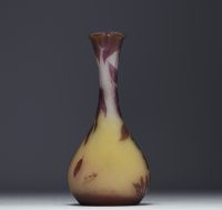 Émile GALLÉ (1846-1904) Acid-etched multi-layered glass three-lobed neck vase with wisteria design, signed.