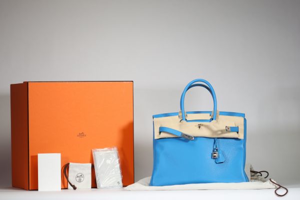 Hermès-Birkin 35 bag in taurillon Clémence Bleu Zanzibar 2017.new never worn.
