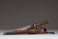 Dague de chasse, vénerie, poignée en bois de cerf, XIXème.
