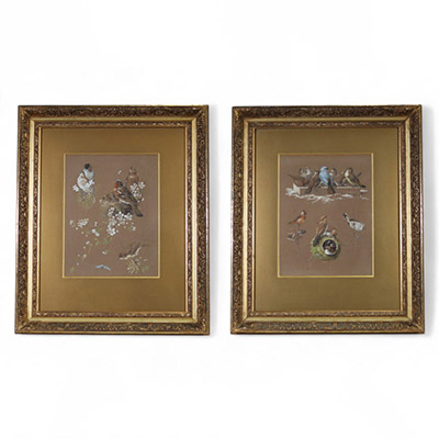 Hector Giacomelli (1822-1904) — Paire d’aquarelles : Études d’oiseaux