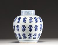 China - Blue-white porcelain covered vase, 19th century.
