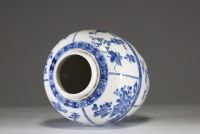 China - White-blue porcelain vase with floral decoration and furniture, Kangxi, mark under the piece.