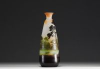 Émile GALLÉ (1846-1904) - Acid-etched multilayer glass vase with landscape decoration, signed.