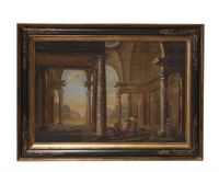 Attribué à un suiveur de Viviano Codazzi (1604–1670) Caprice architectural animé Huile sur toile.